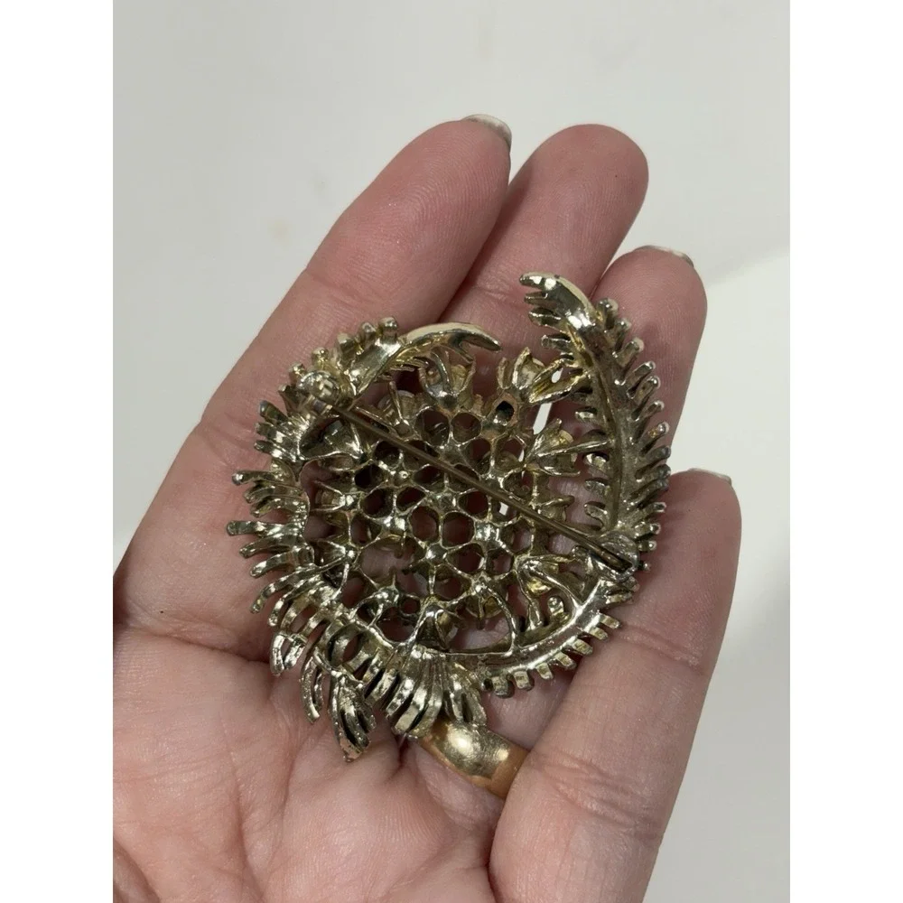 Vitntage Aurora Borealis Brooch Rhinestones Silver Tone Large Pin Gorgeous‎